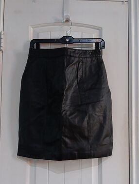 Vintage Byrnes & Baker Black Genuine Leather Mini Skirt Size 10